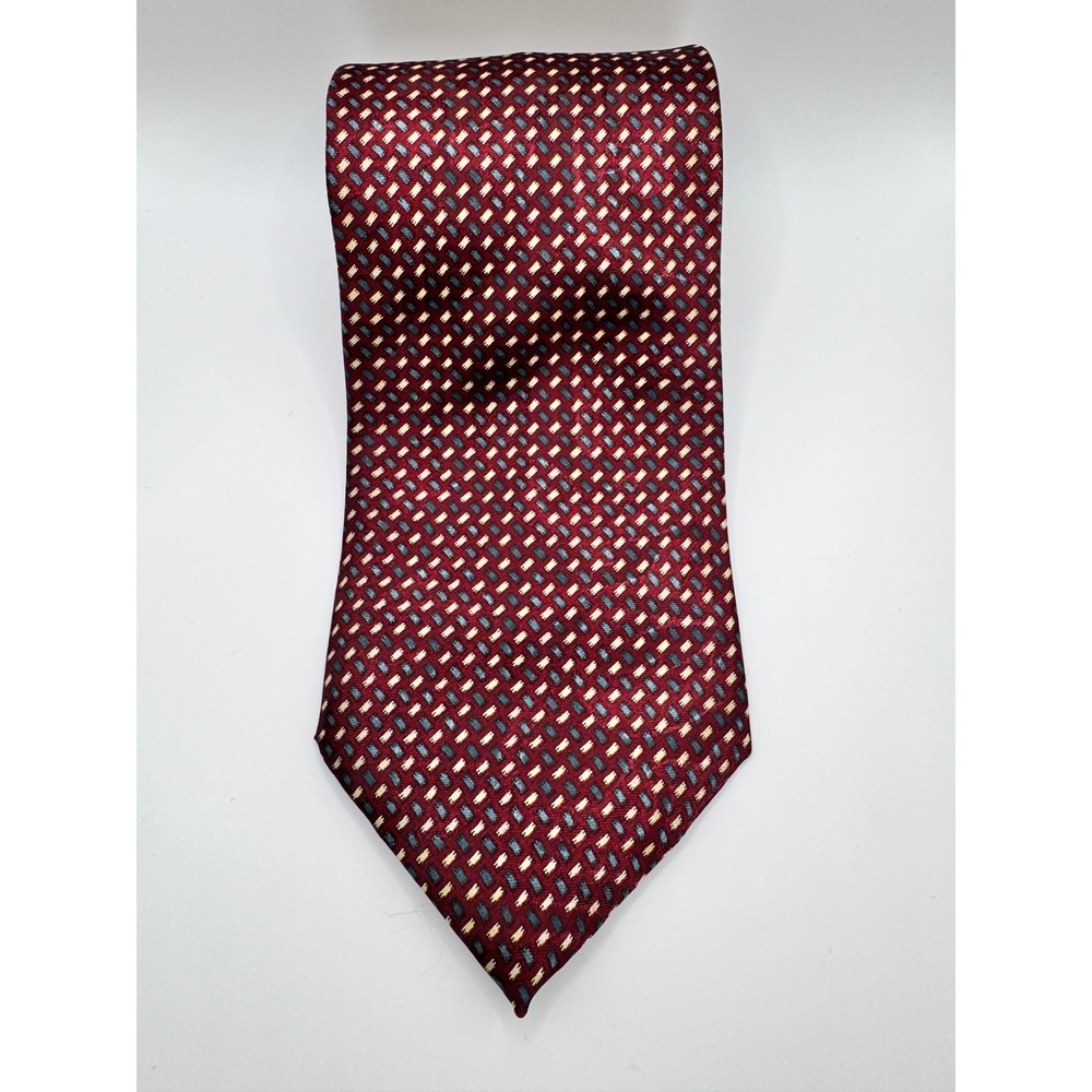 Italian All Silk Hand Made Burgundy Geometric Pattern‎ Necktie Men